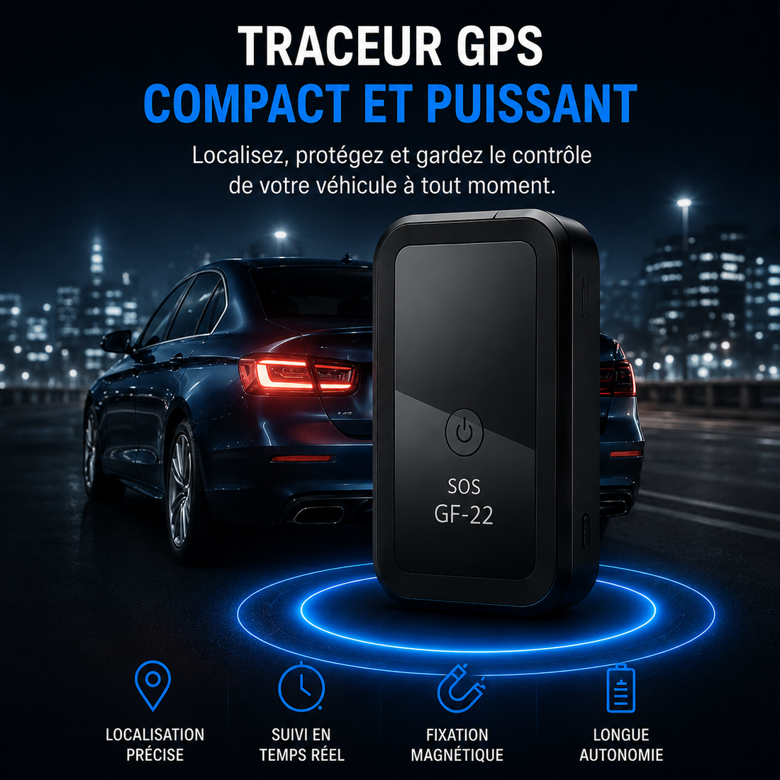 Tracker GPS SOS GF-22 fixé sous un véhicule